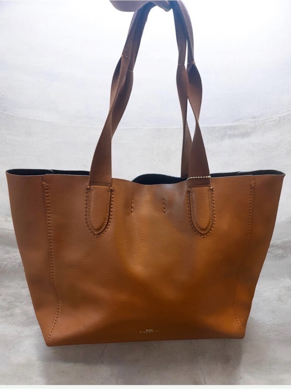 Authentic Coach Market Tote in Saddle/Cognac pebbled leather.
